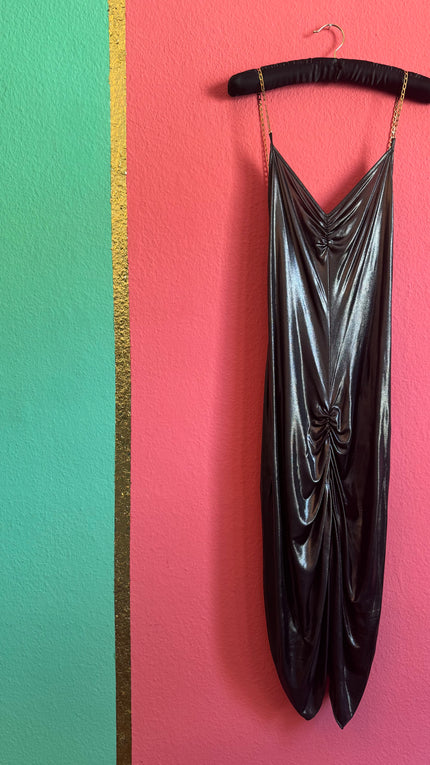 Vintage 2000s Patrizia Pepe Metallic Black Ruched Maxi Dress
