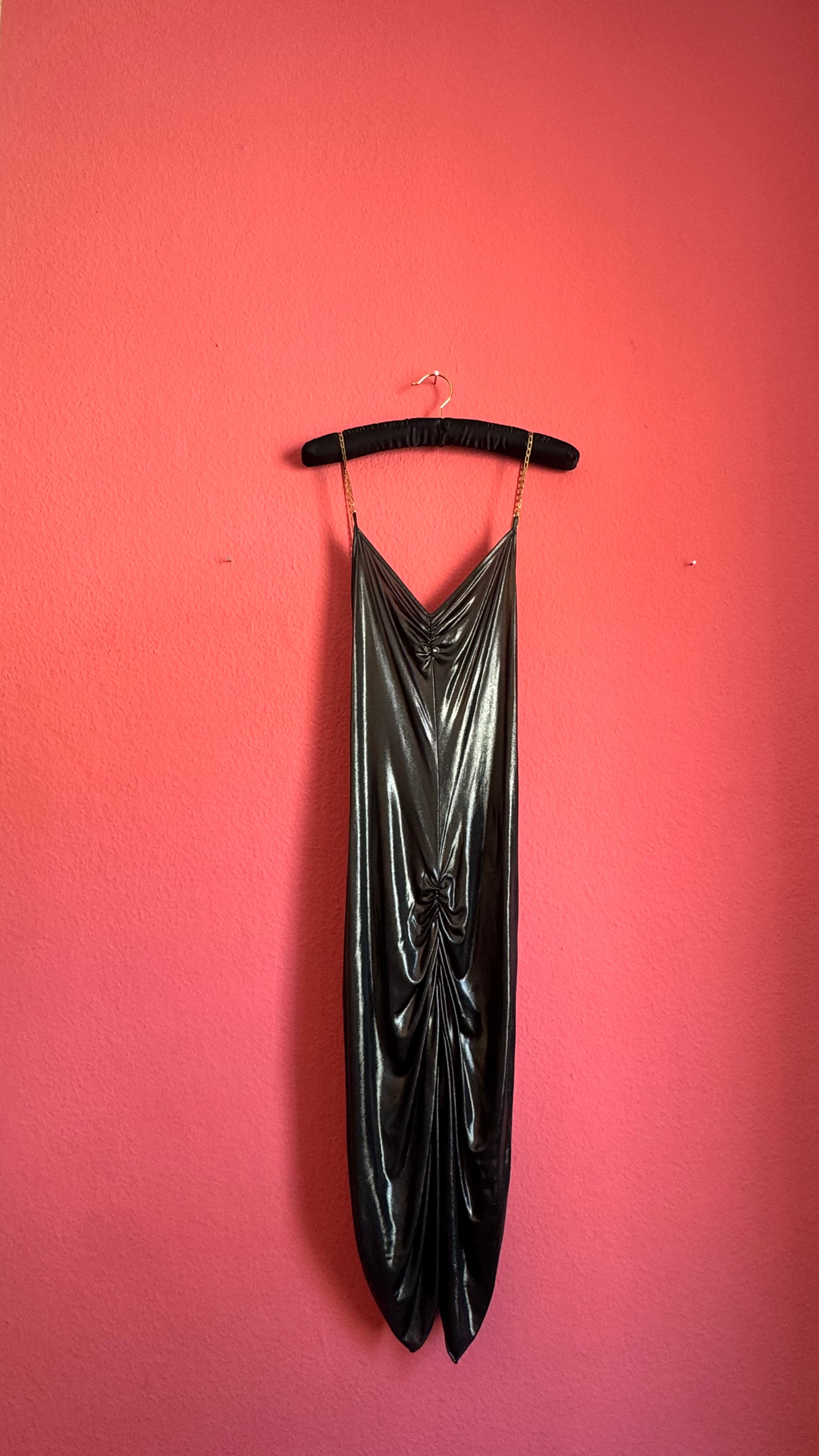 Vintage 2000s Patrizia Pepe Metallic Black Ruched Maxi Dress