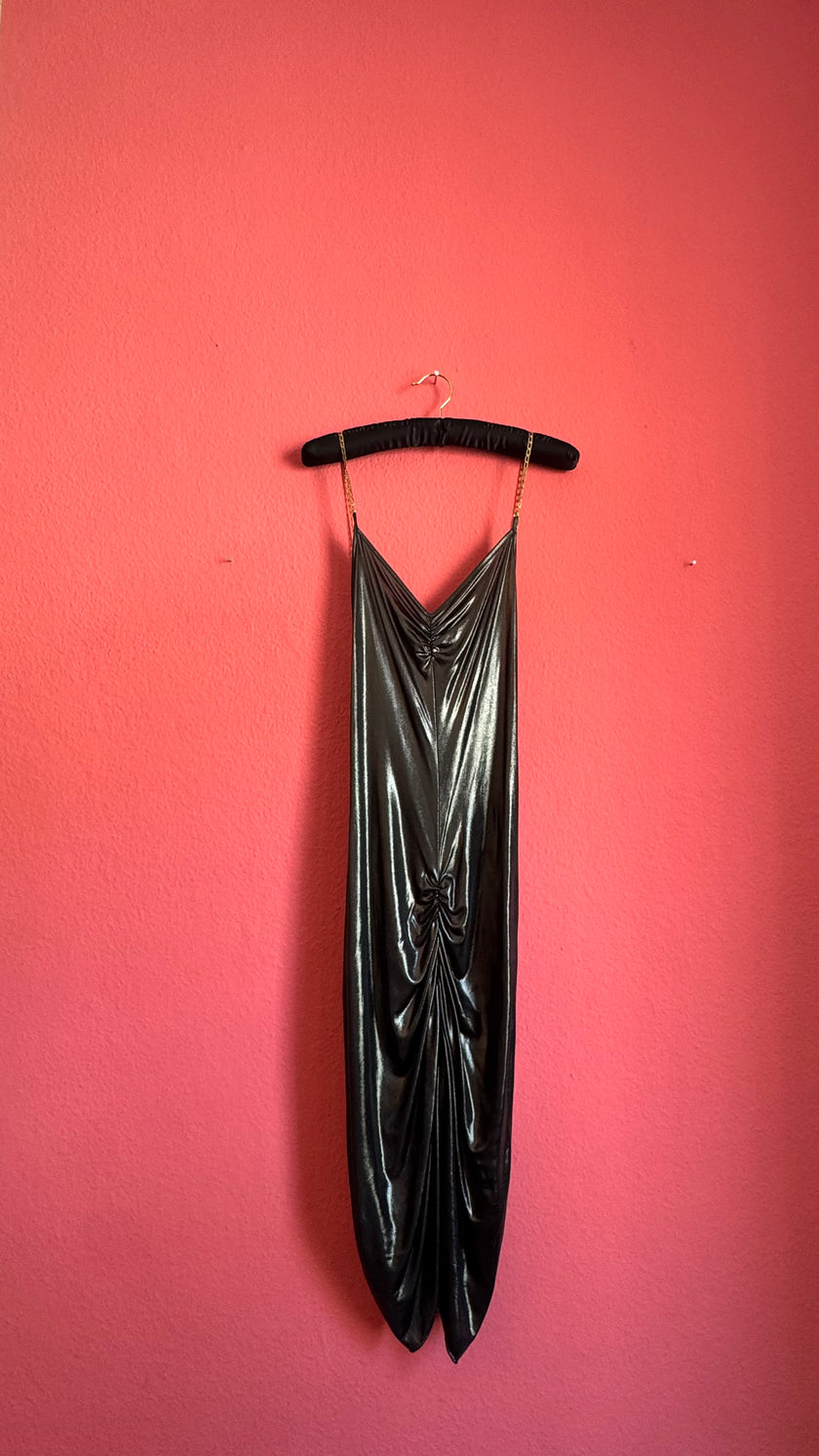 Vintage 2000s Patrizia Pepe Metallic Black Ruched Maxi Dress