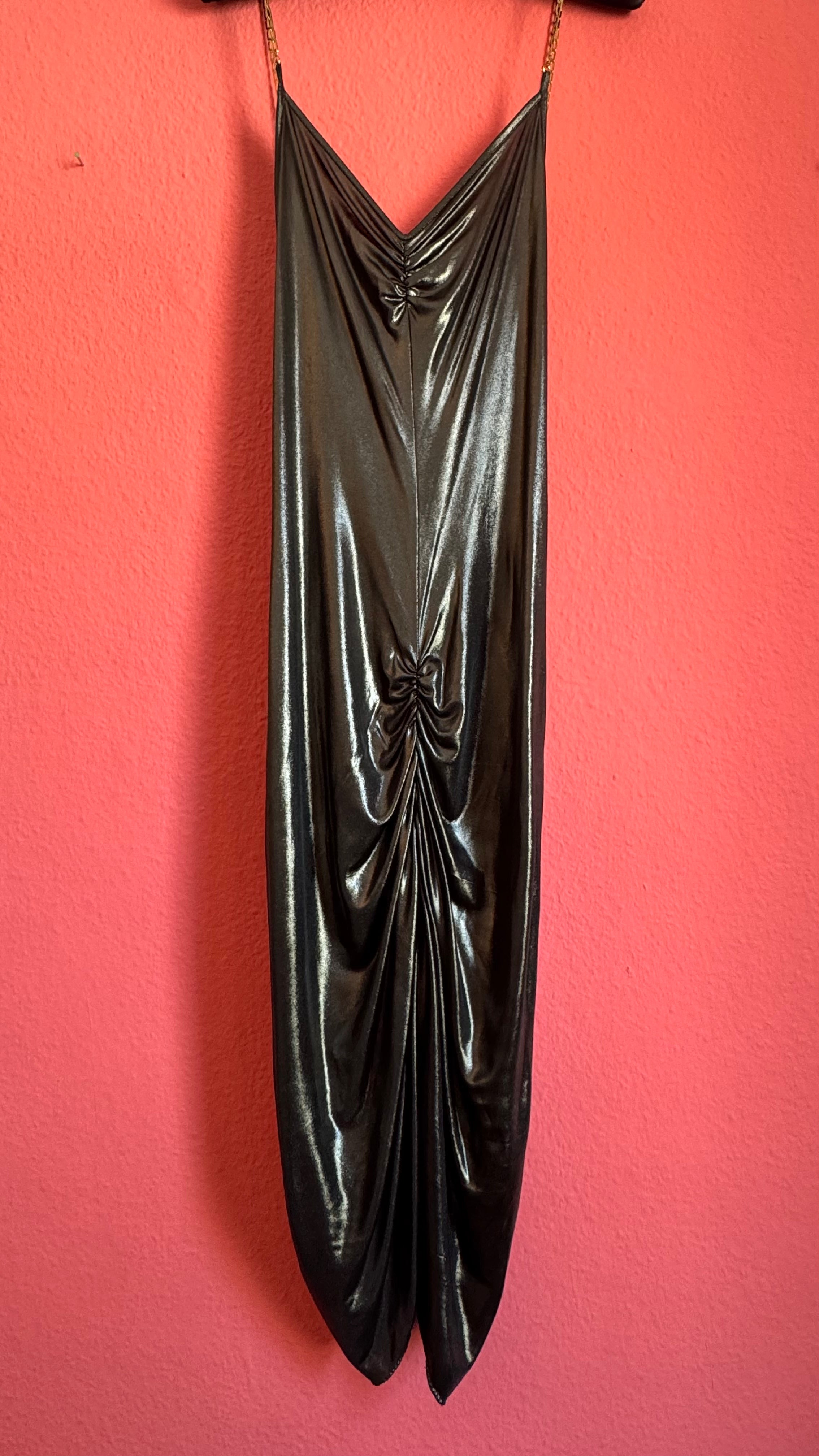 Vintage 2000s Patrizia Pepe Metallic Black Ruched Maxi Dress