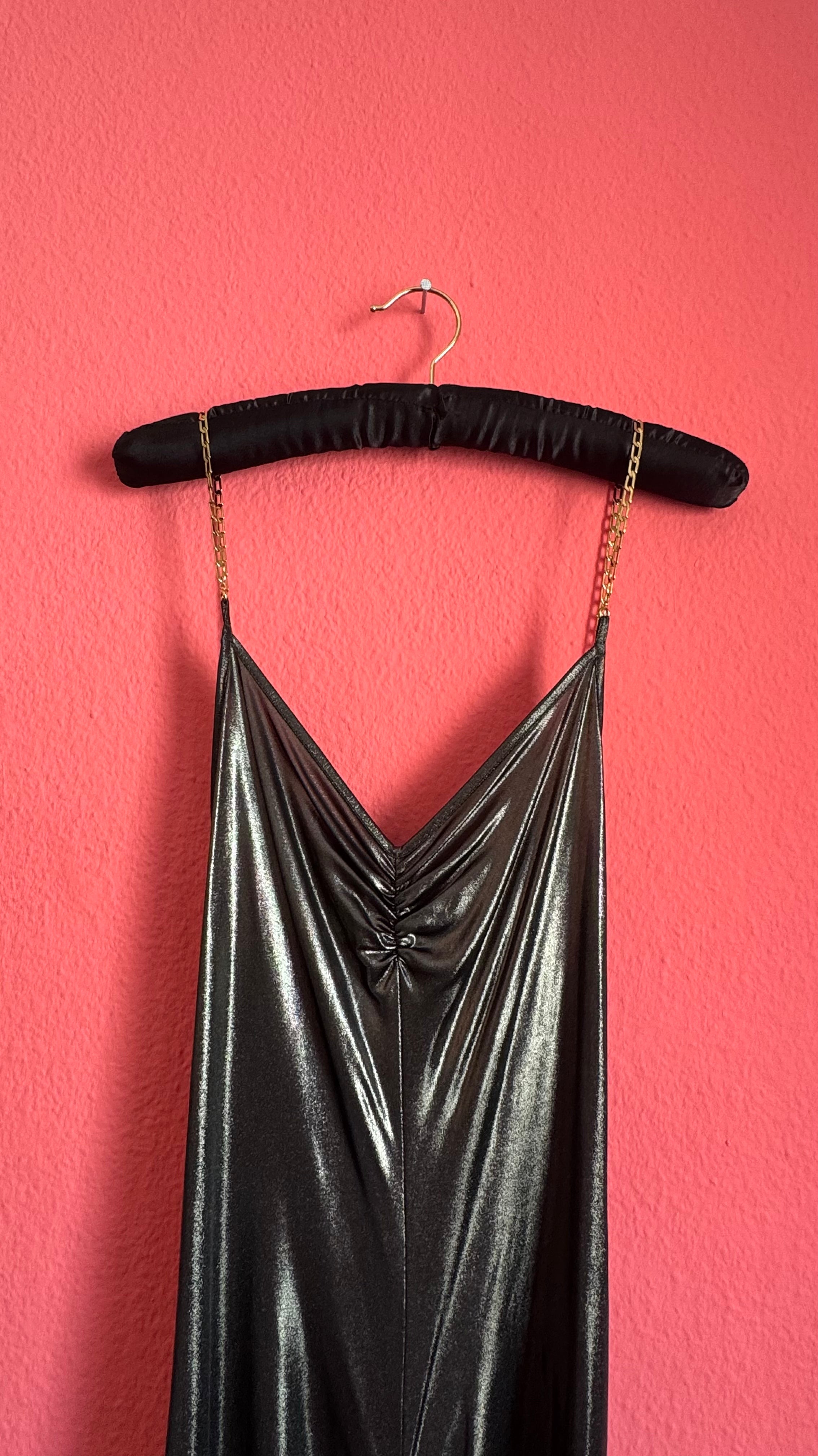 Vintage 2000s Patrizia Pepe Metallic Black Ruched Maxi Dress