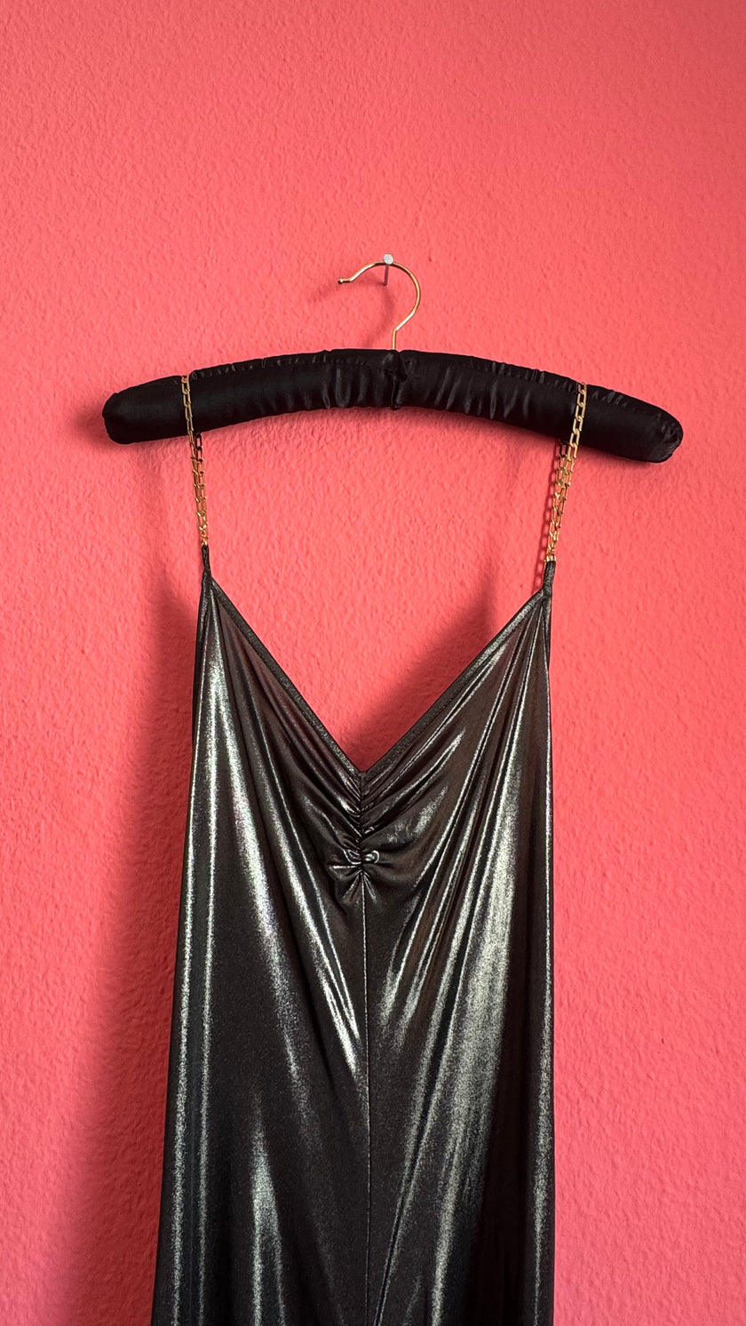 Vintage 2000s Patrizia Pepe Metallic Black Ruched Maxi Dress