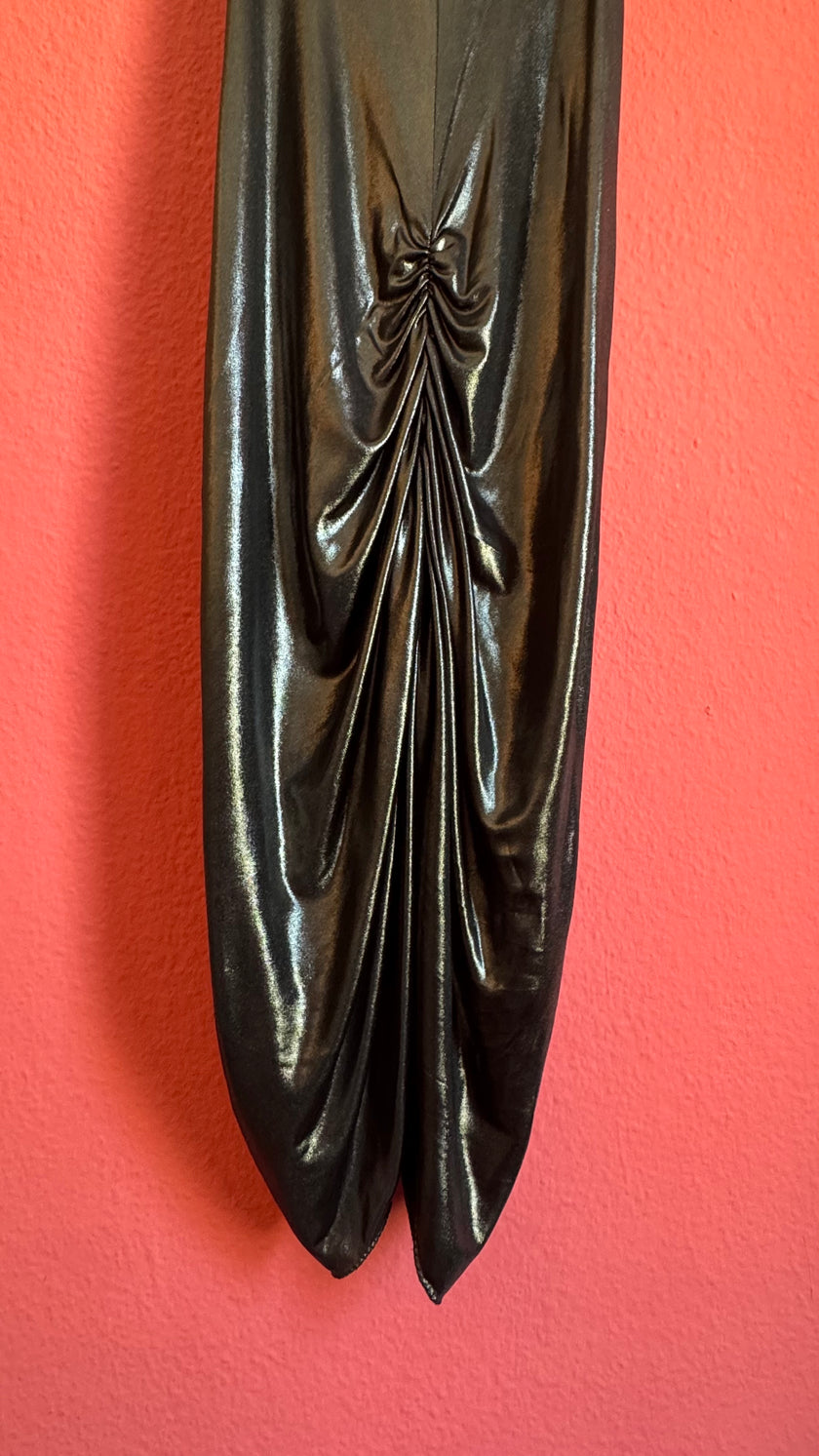Vintage 2000s Patrizia Pepe Metallic Black Ruched Maxi Dress