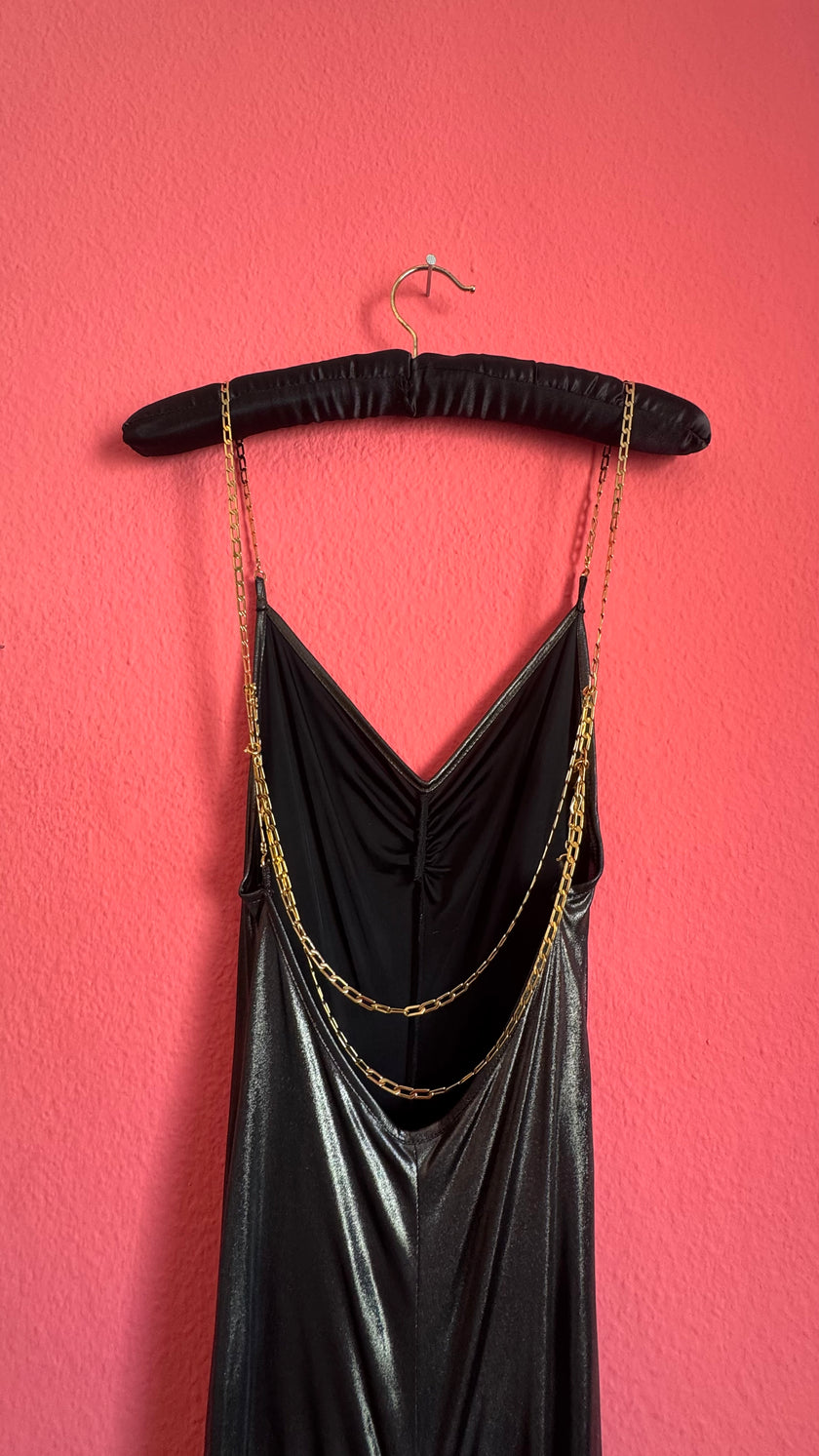 Vintage 2000s Patrizia Pepe Metallic Black Ruched Maxi Dress