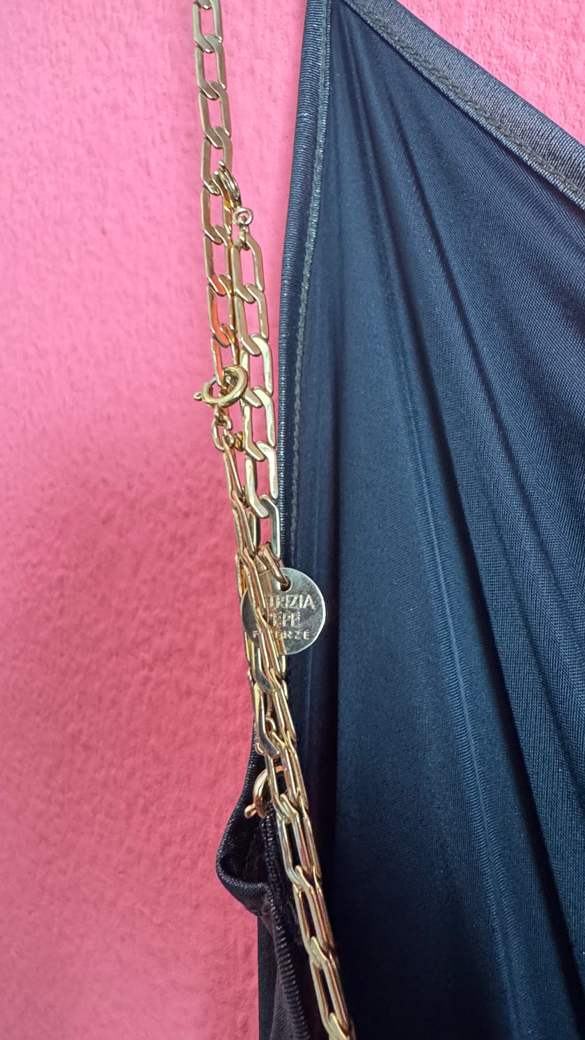 Vintage 2000s Patrizia Pepe Metallic Black Ruched Maxi Dress