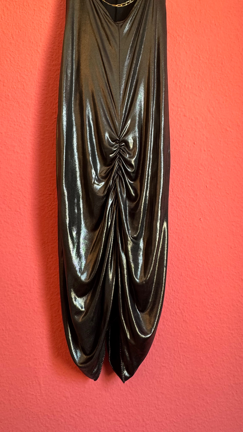 Vintage 2000s Patrizia Pepe Metallic Black Ruched Maxi Dress