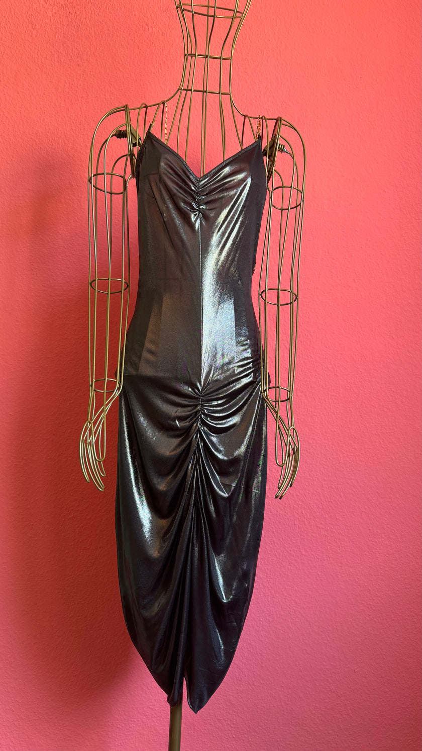 Vintage 2000s Patrizia Pepe Metallic Black Ruched Maxi Dress