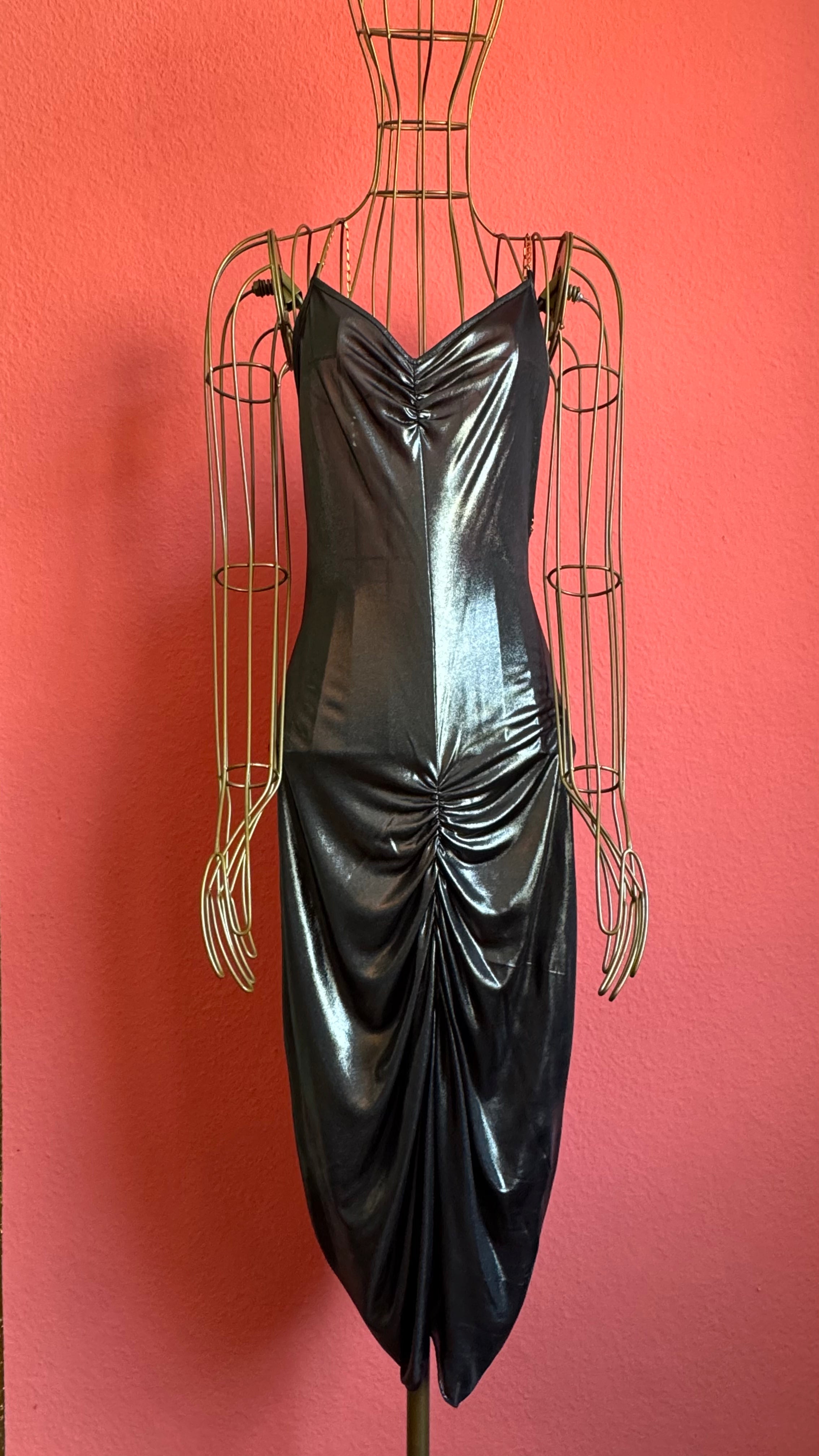 Vintage 2000s Patrizia Pepe Metallic Black Ruched Maxi Dress