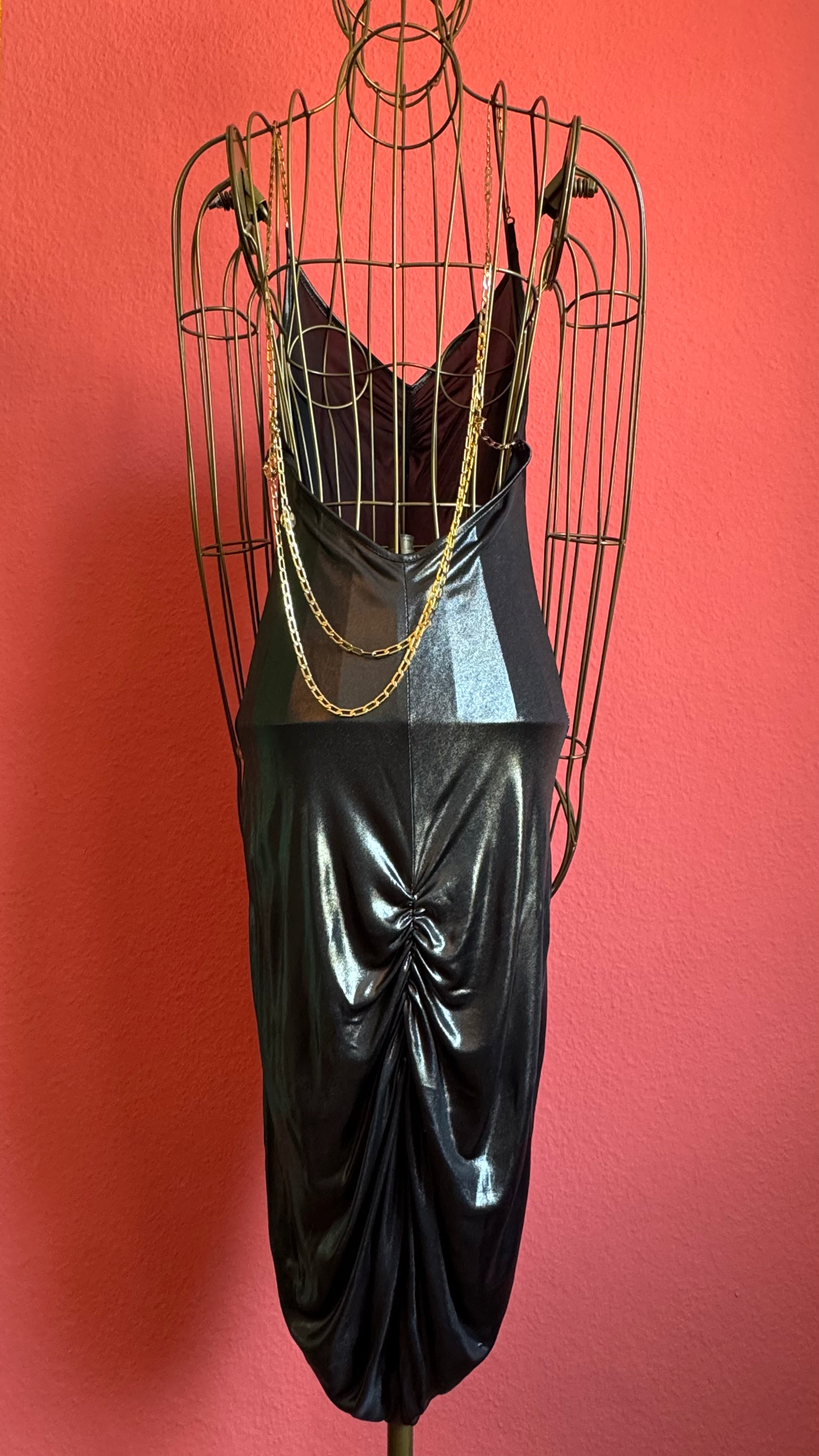 Vintage 2000s Patrizia Pepe Metallic Black Ruched Maxi Dress