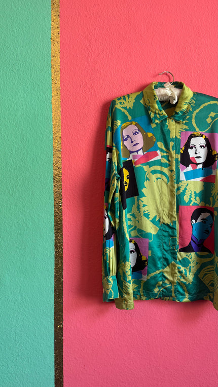 Vintage 1990s Escada Silk Pop Art Portrait Blouse