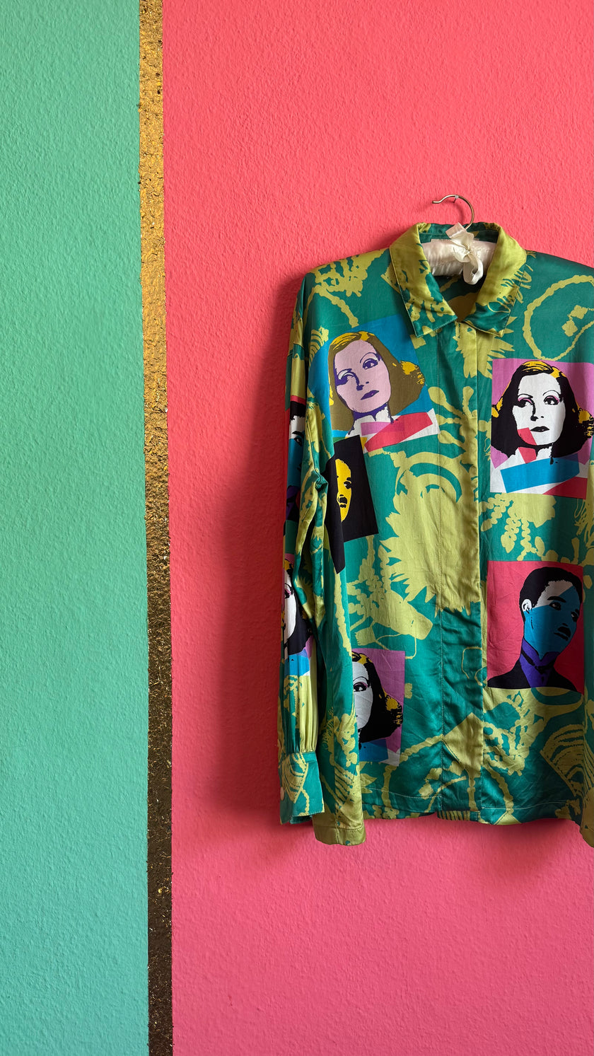 Vintage 1990s Escada Silk Pop Art Portrait Blouse