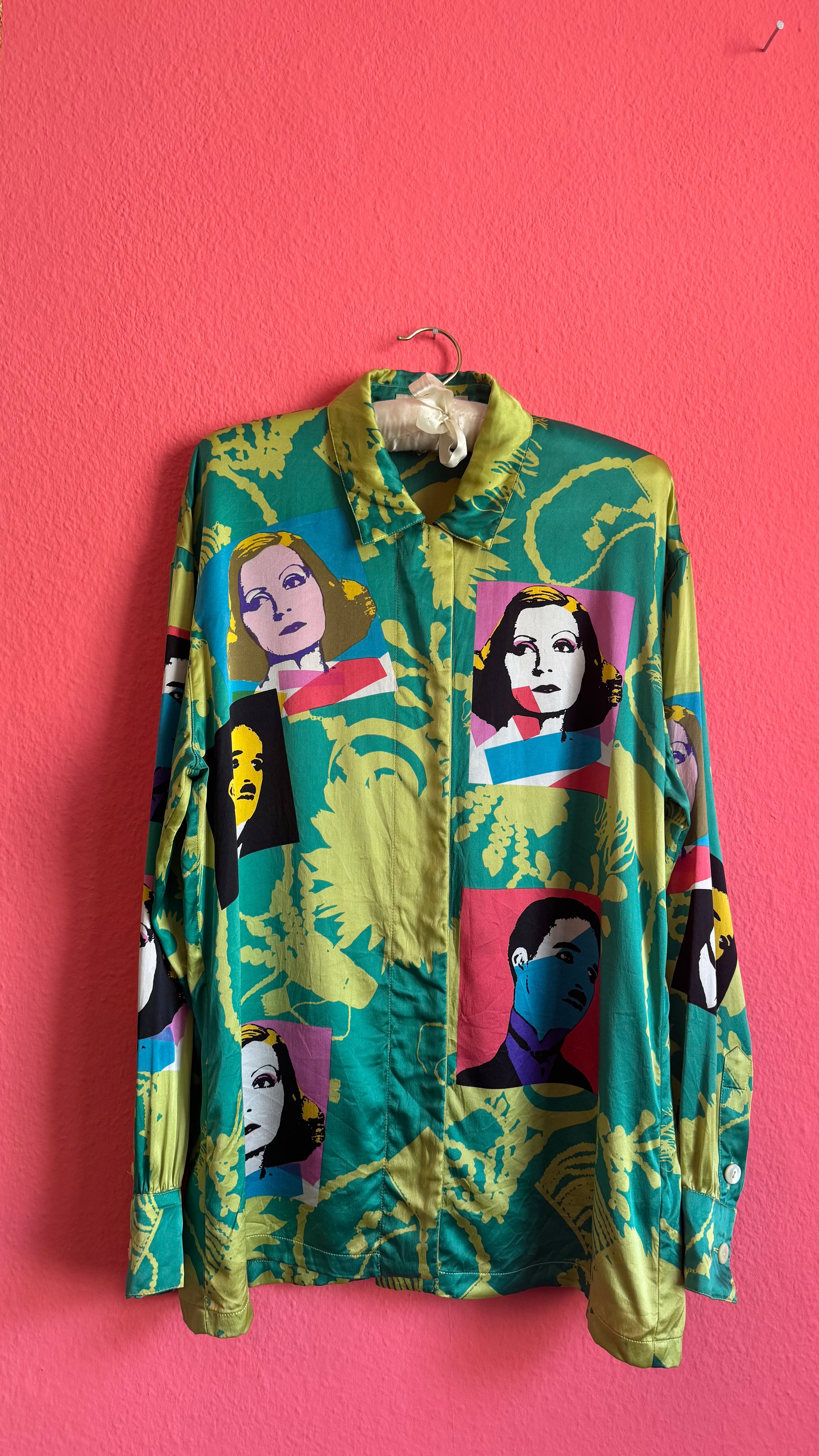 Vintage 1990s Escada Silk Pop Art Portrait Blouse
