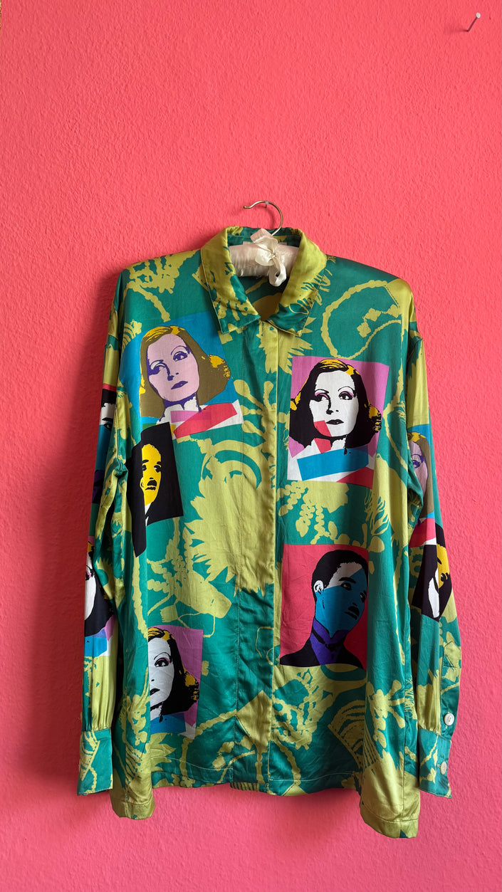 Vintage 1990s Escada Silk Pop Art Portrait Blouse