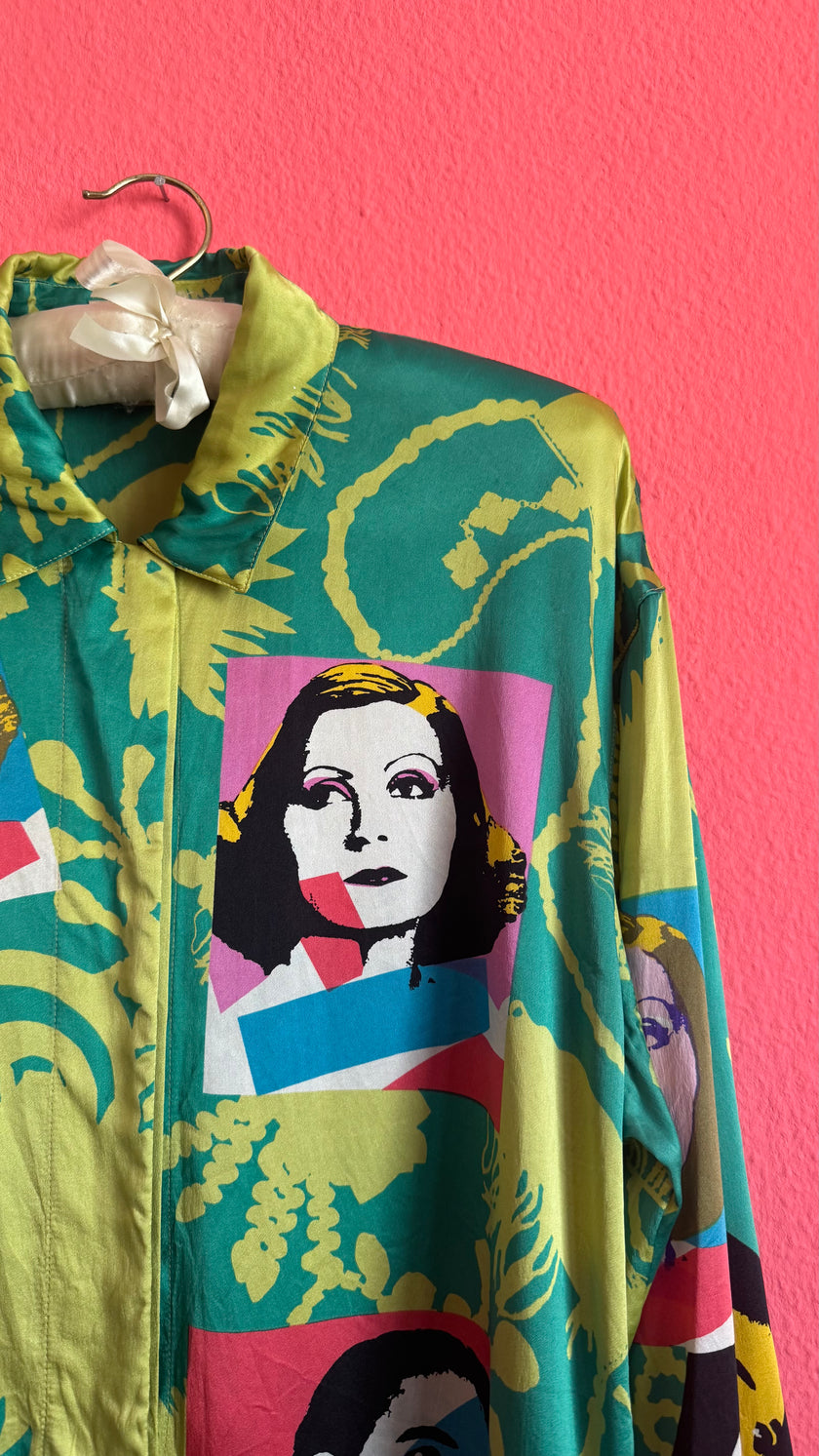 Vintage 1990s Escada Silk Pop Art Portrait Blouse
