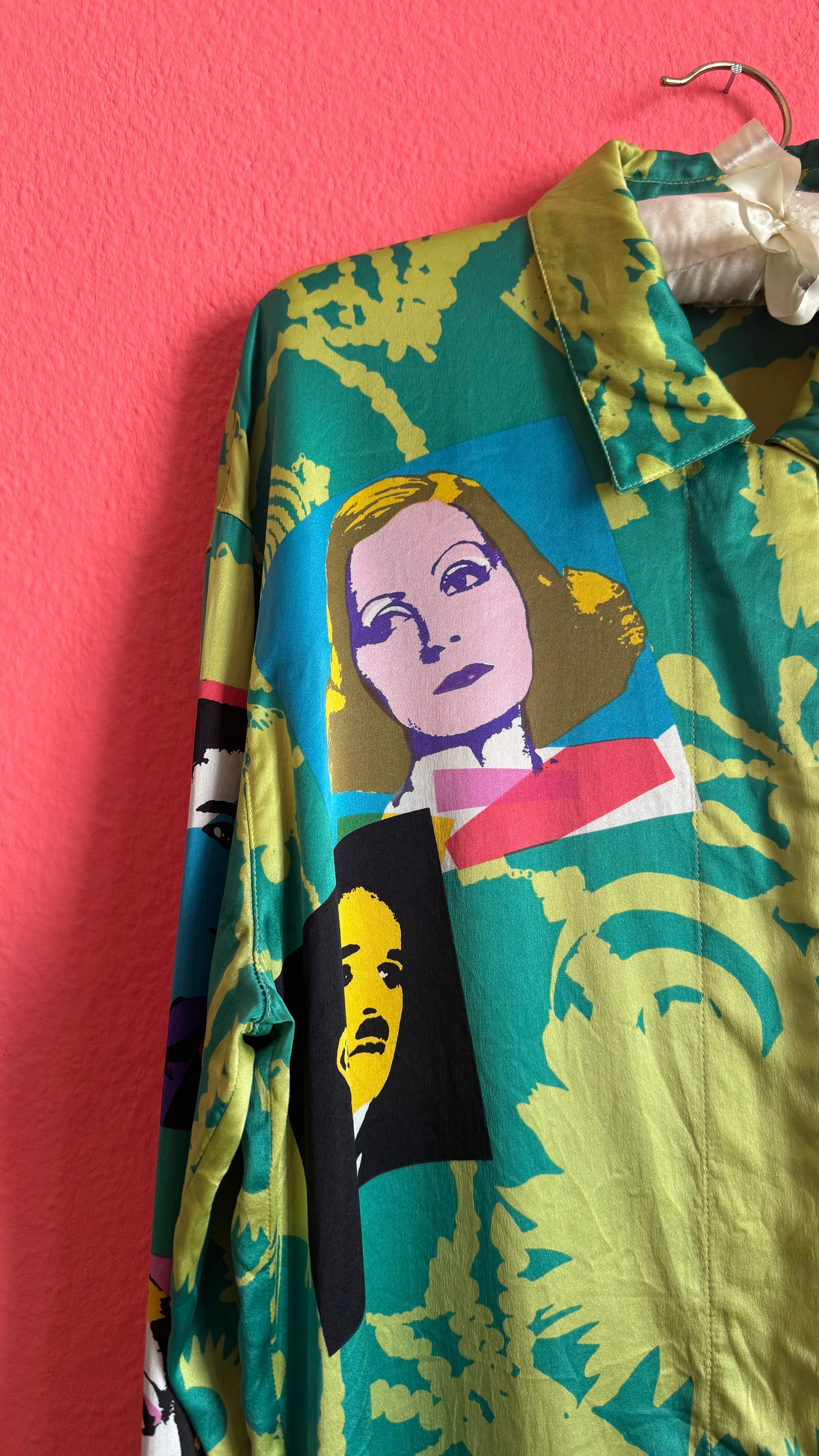 Vintage 1990s Escada Silk Pop Art Portrait Blouse