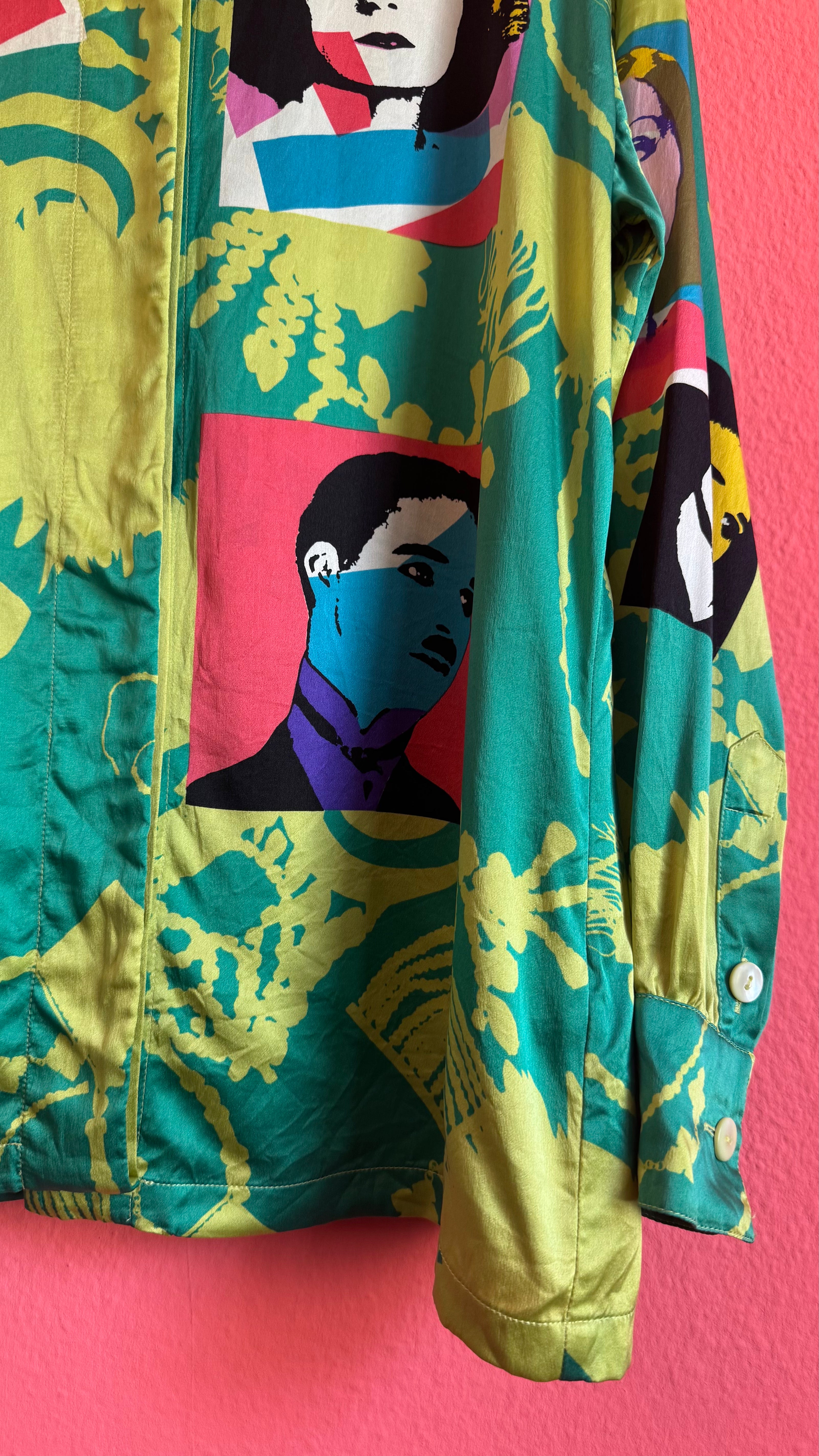 Vintage 1990s Escada Silk Pop Art Portrait Blouse