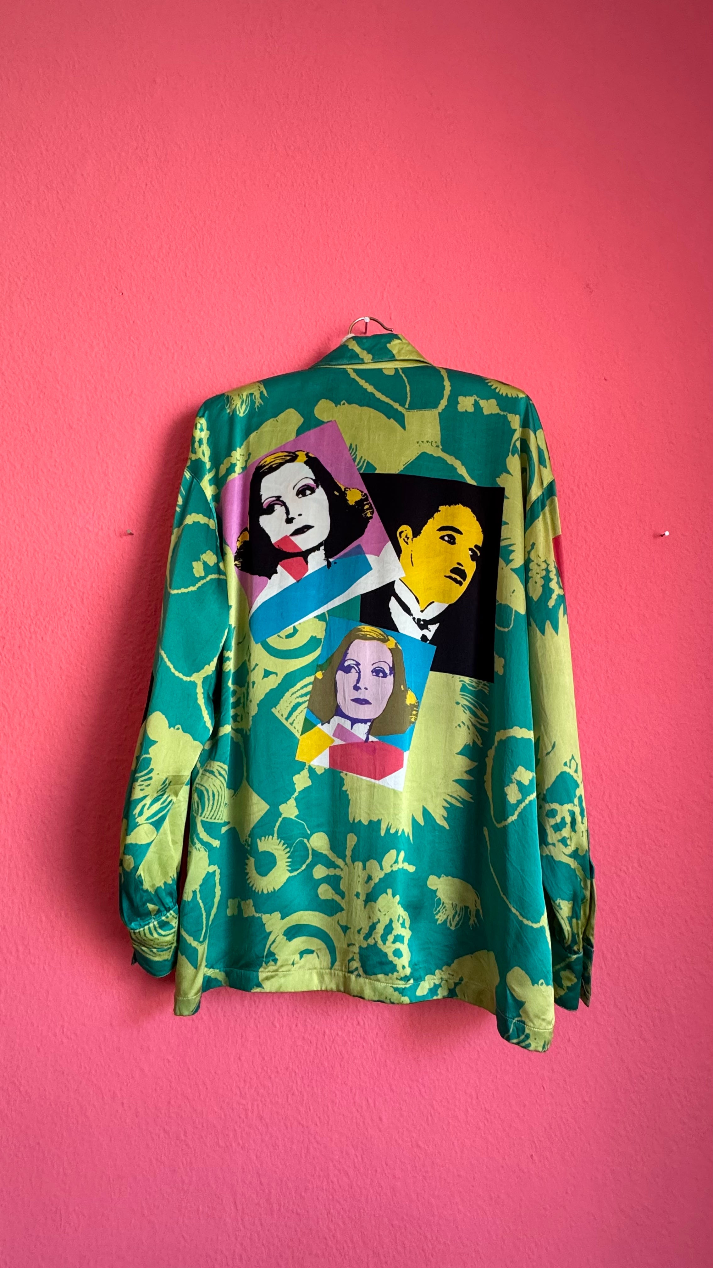 Vintage 1990s Escada Silk Pop Art Portrait Blouse