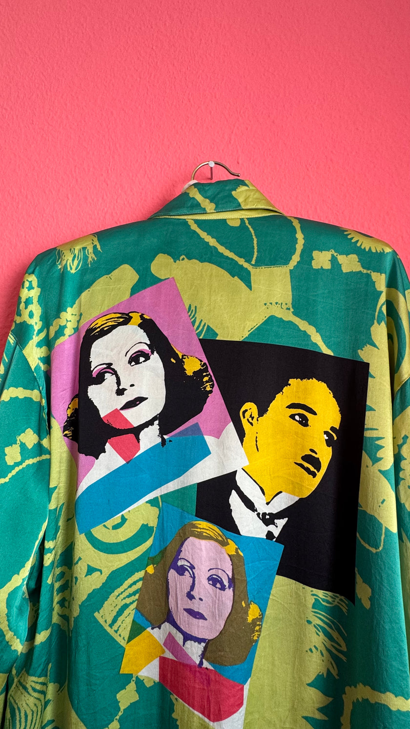 Vintage 1990s Escada Silk Pop Art Portrait Blouse