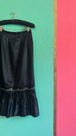 Vintage 1980s Black Satin Tracht Apron With Floral Embroidery