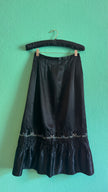 Vintage 1980s Black Satin Tracht Apron With Floral Embroidery