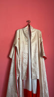 Vintage Mid-Century Ivory Jacquard Ceremonial Kimono With Red Lining