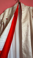 Vintage Mid-Century Ivory Jacquard Ceremonial Kimono With Red Lining