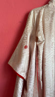 Vintage Mid-Century Ivory Jacquard Ceremonial Kimono With Red Lining