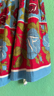Vintage 1950s Rose Print Cotton Apron in Red and Blue