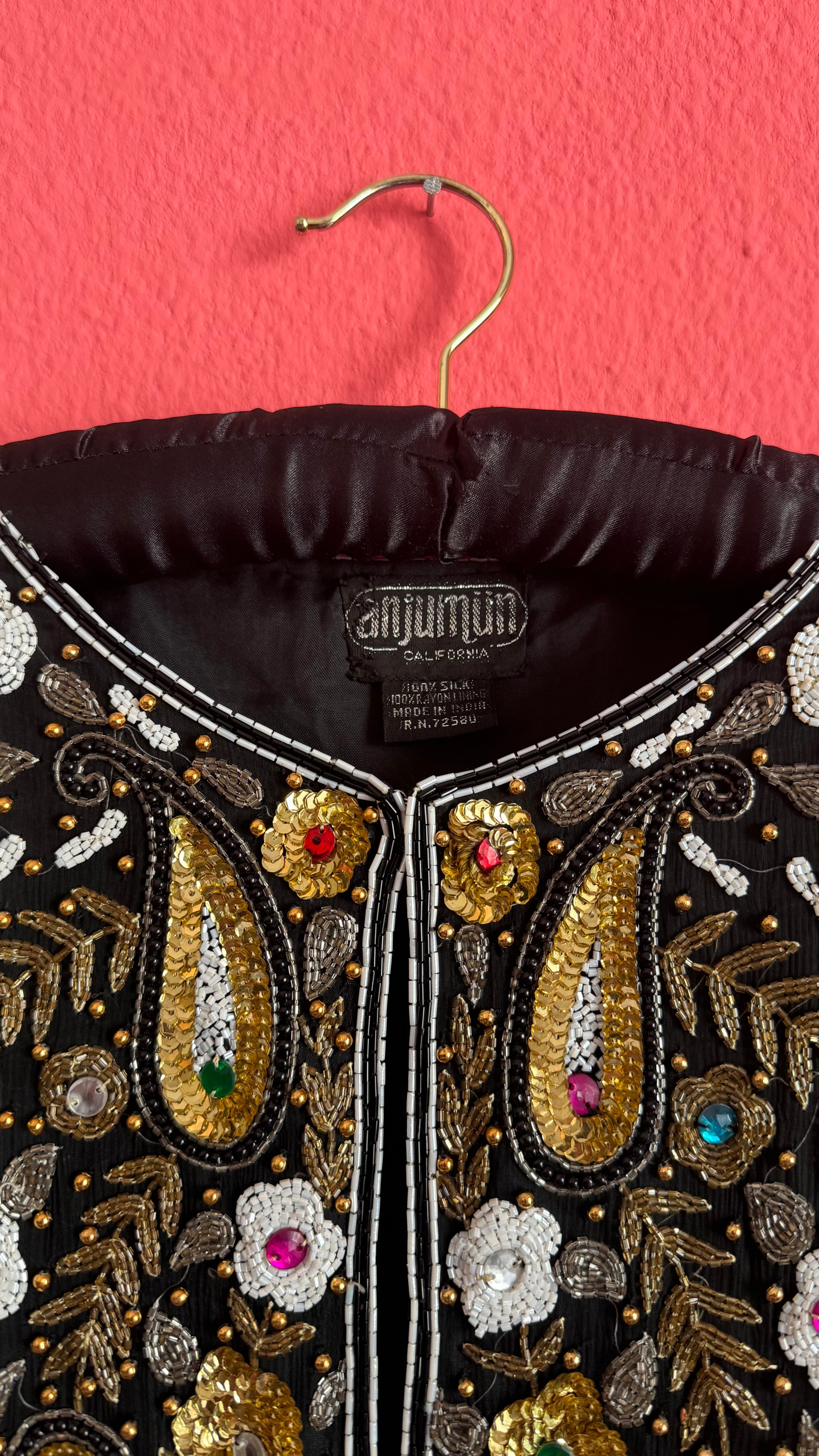 Vintage 1980s Black Silk Beaded Evening Jacket