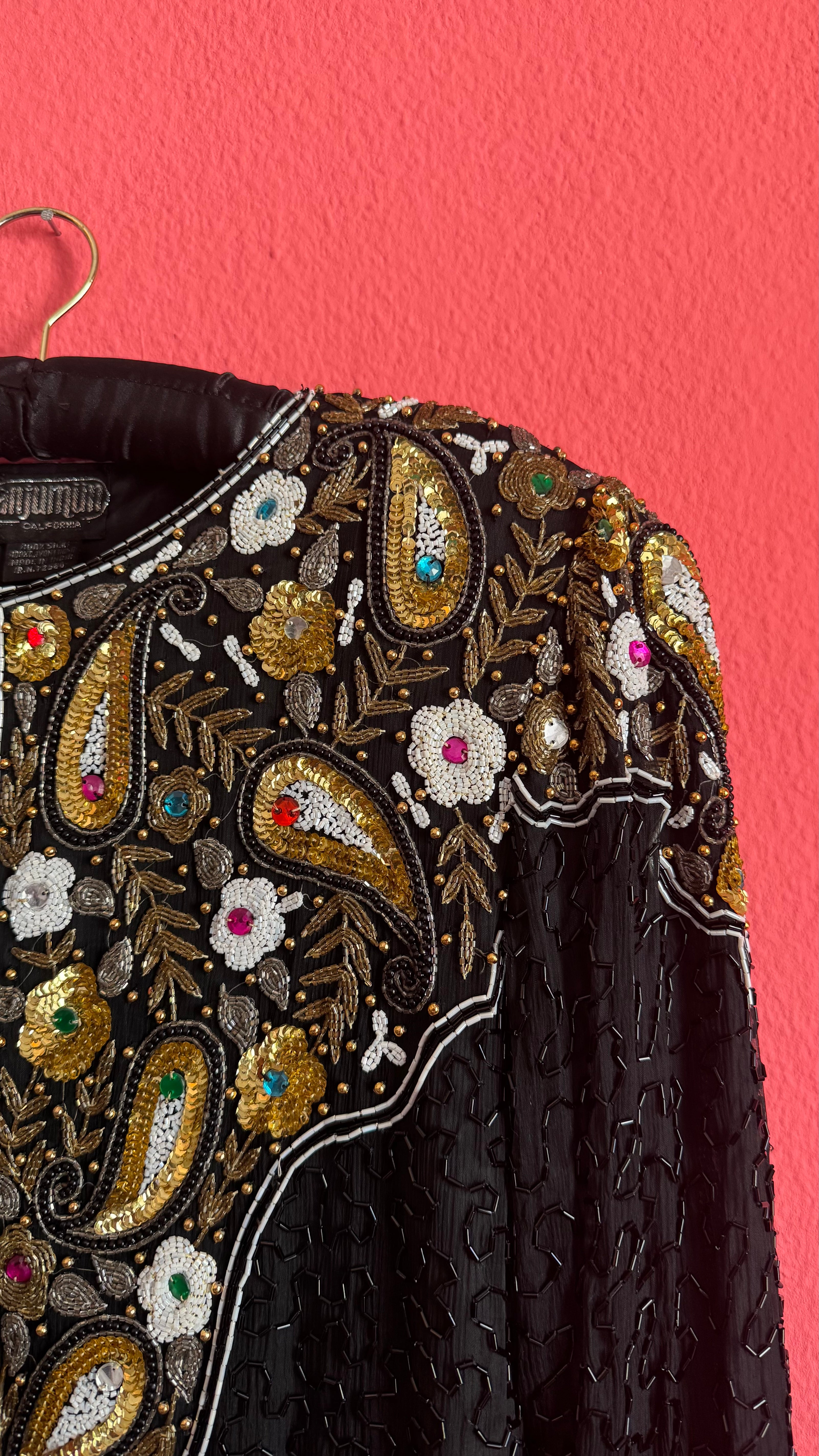 Vintage 1980s Black Silk Beaded Evening Jacket