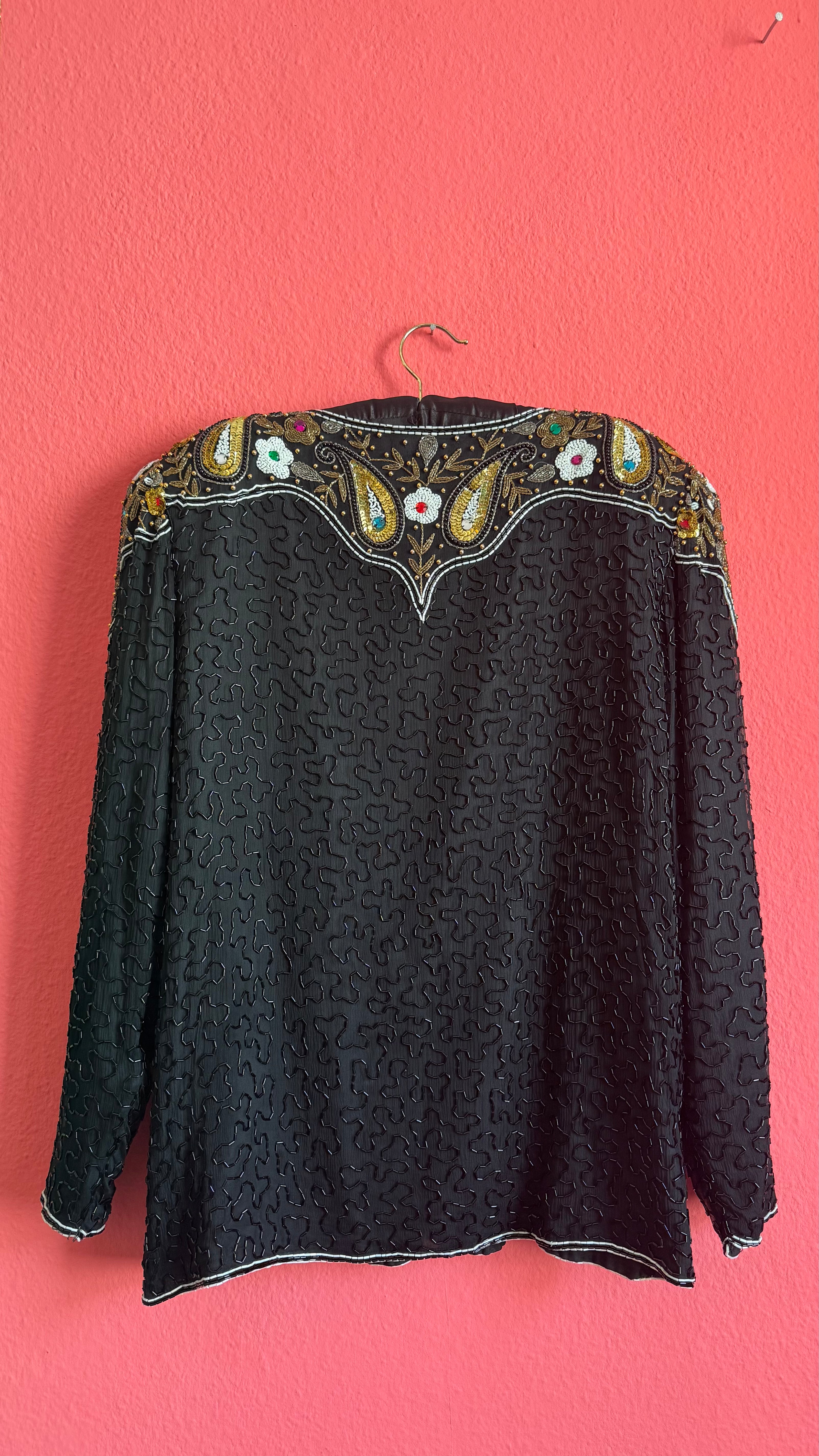 Vintage 1980s Black Silk Beaded Evening Jacket