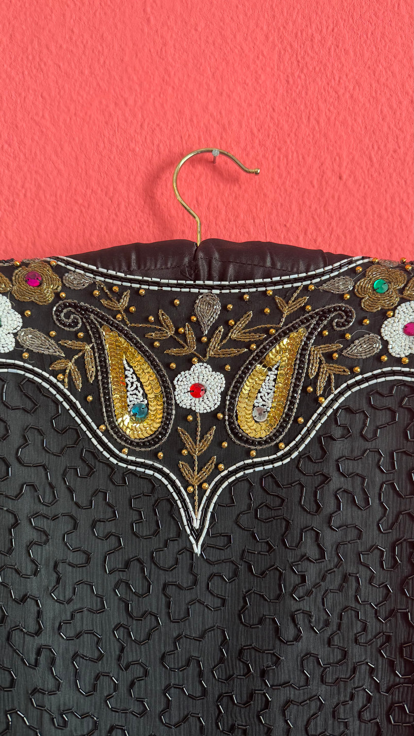 Vintage 1980s Black Silk Beaded Evening Jacket