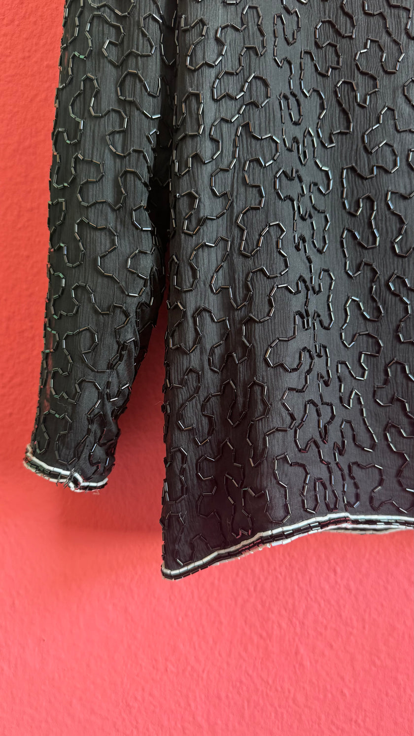 Vintage 1980s Black Silk Beaded Evening Jacket