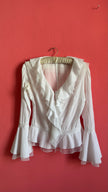 Vintage 1970s White Cotton Ruffle Blouse With Crochet Insets