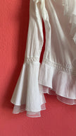 Vintage 1970s White Cotton Ruffle Blouse With Crochet Insets