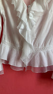 Vintage 1970s White Cotton Ruffle Blouse With Crochet Insets
