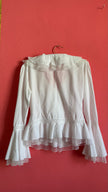 Vintage 1970s White Cotton Ruffle Blouse With Crochet Insets