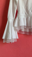 Vintage 1970s White Cotton Ruffle Blouse With Crochet Insets