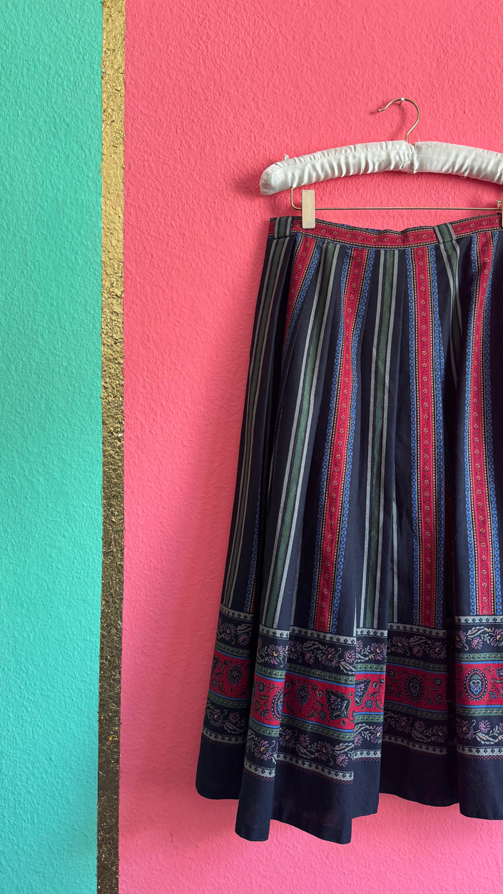 Vintage 1970s Folk Stripe Midi Skirt