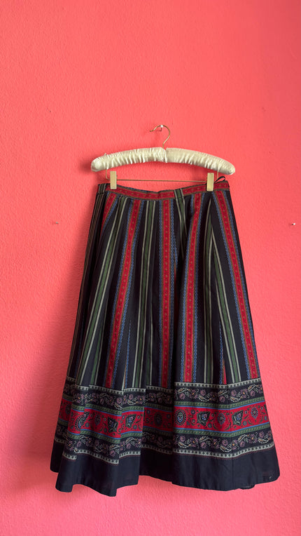 Vintage 1970s Folk Stripe Midi Skirt