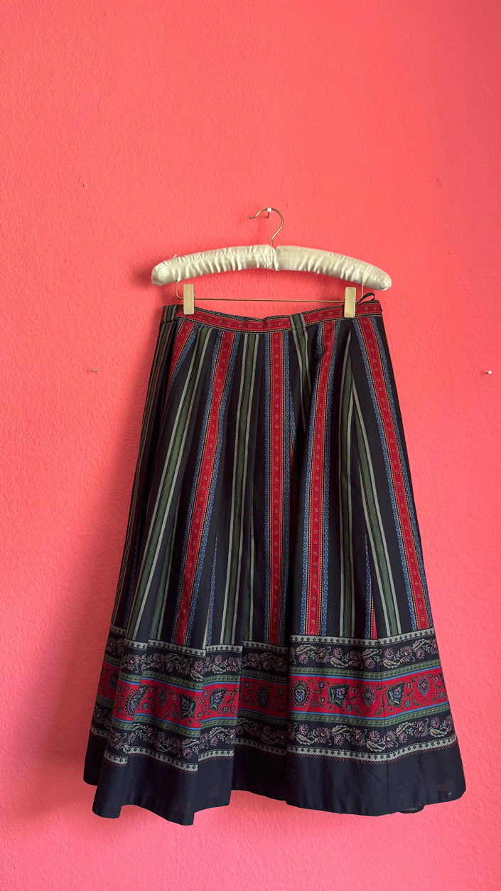 Vintage 1970s Folk Stripe Midi Skirt