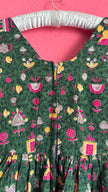Vintage 1970s Green Folk Print Puff Sleeve Dress