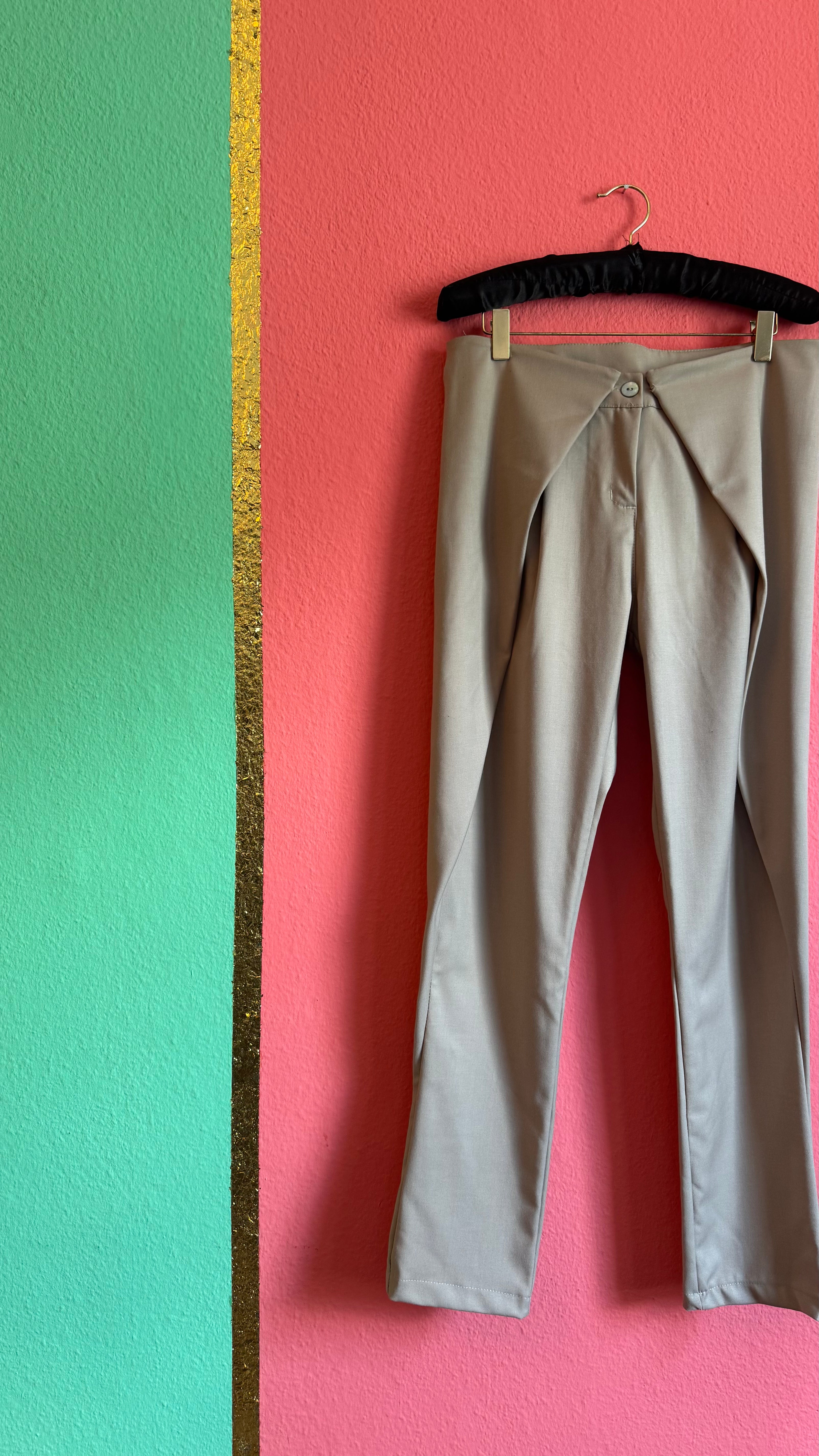 Vintage 1990s Taupe Wrap-Front Trousers With Back Tie