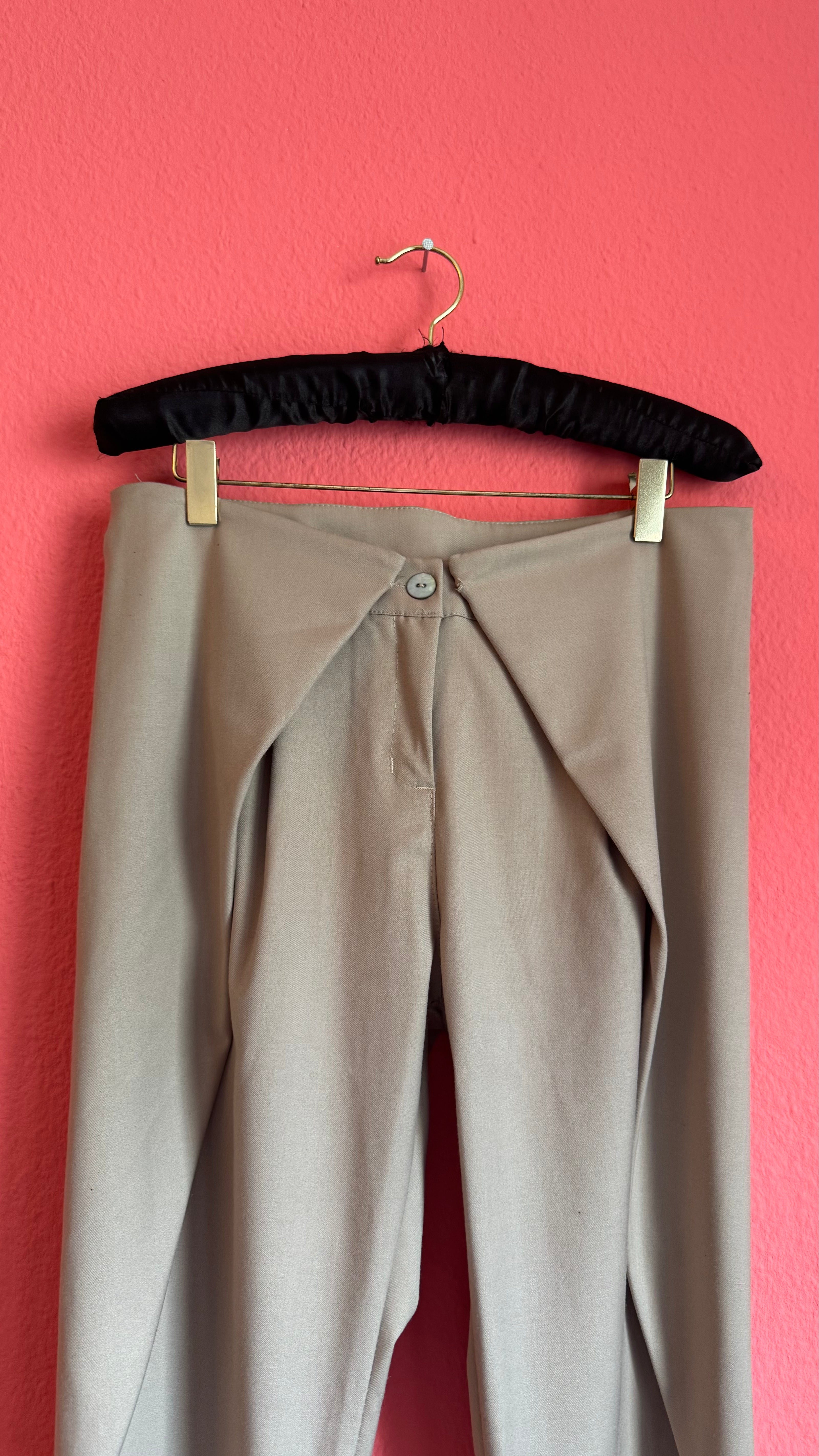 Vintage 1990s Taupe Wrap-Front Trousers With Back Tie