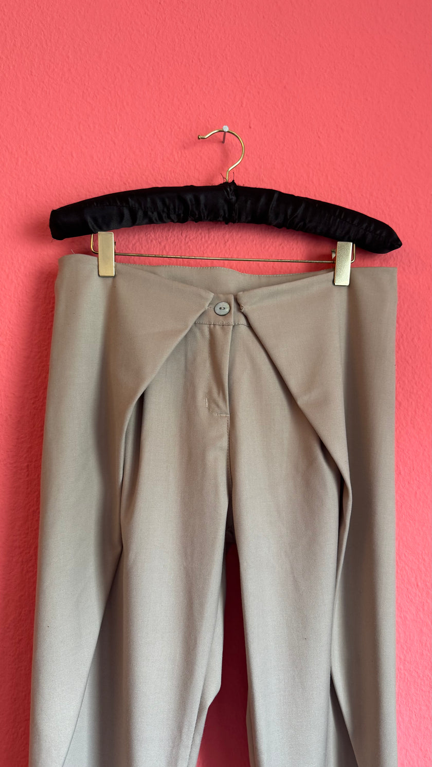 Vintage 1990s Taupe Wrap-Front Trousers With Back Tie