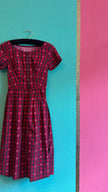Vintage 1970s Red Tartan Floral Day Dress