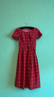 Vintage 1970s Red Tartan Floral Day Dress