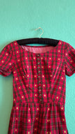 Vintage 1970s Red Tartan Floral Day Dress