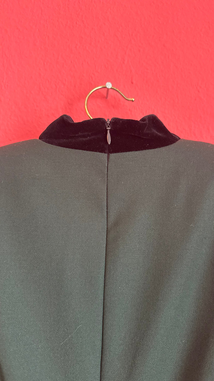 Vintage 1990s Escada Dark Green Virgin Wool Dress With Velvet Panels