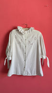 Vintage 1970s White Embroidered Blouse With Butterfly Appliqués